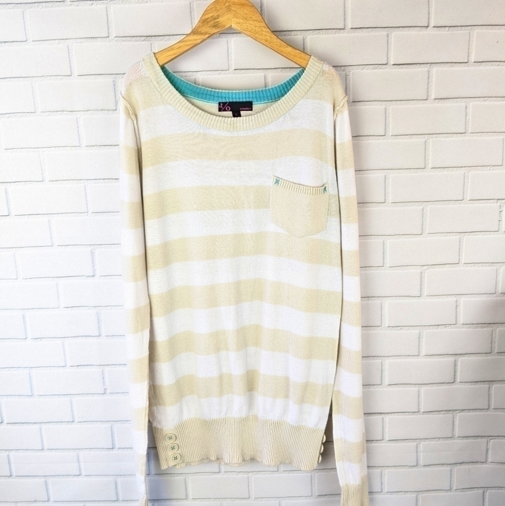 t/o‎ sweaters Tan and Cream Striped Sweater